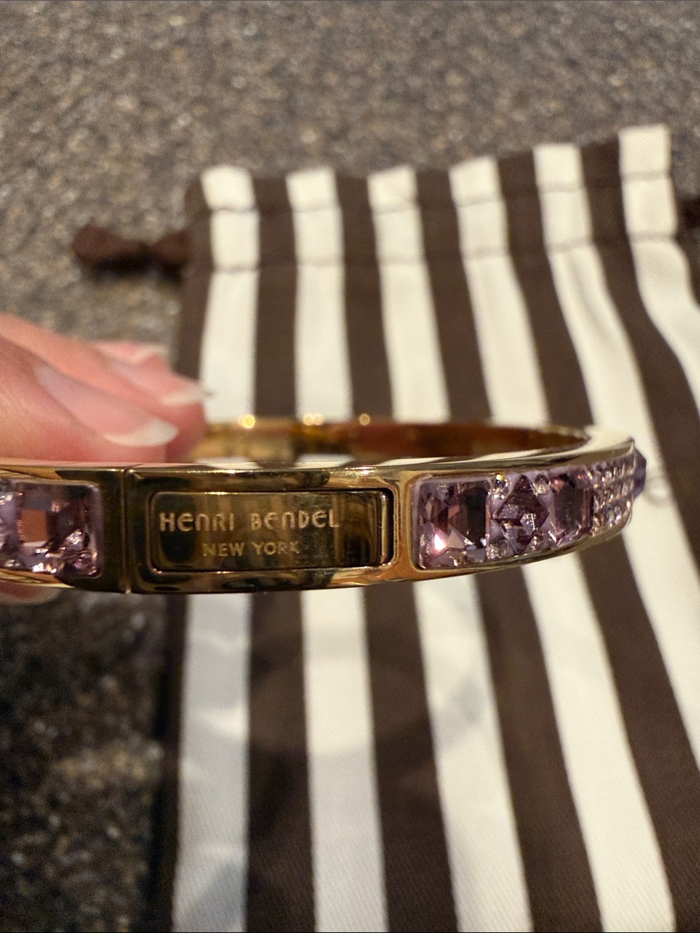 henri bendel Gold Bangle with Lavender Crystal Row - Picture 2 of 14